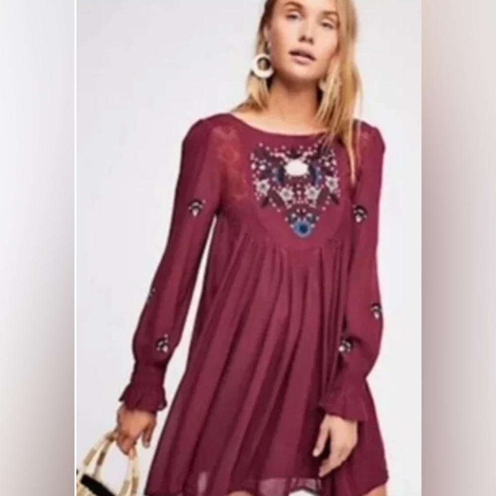 Free People Mohave embroidered flowy bohemian dress size Small festival casual